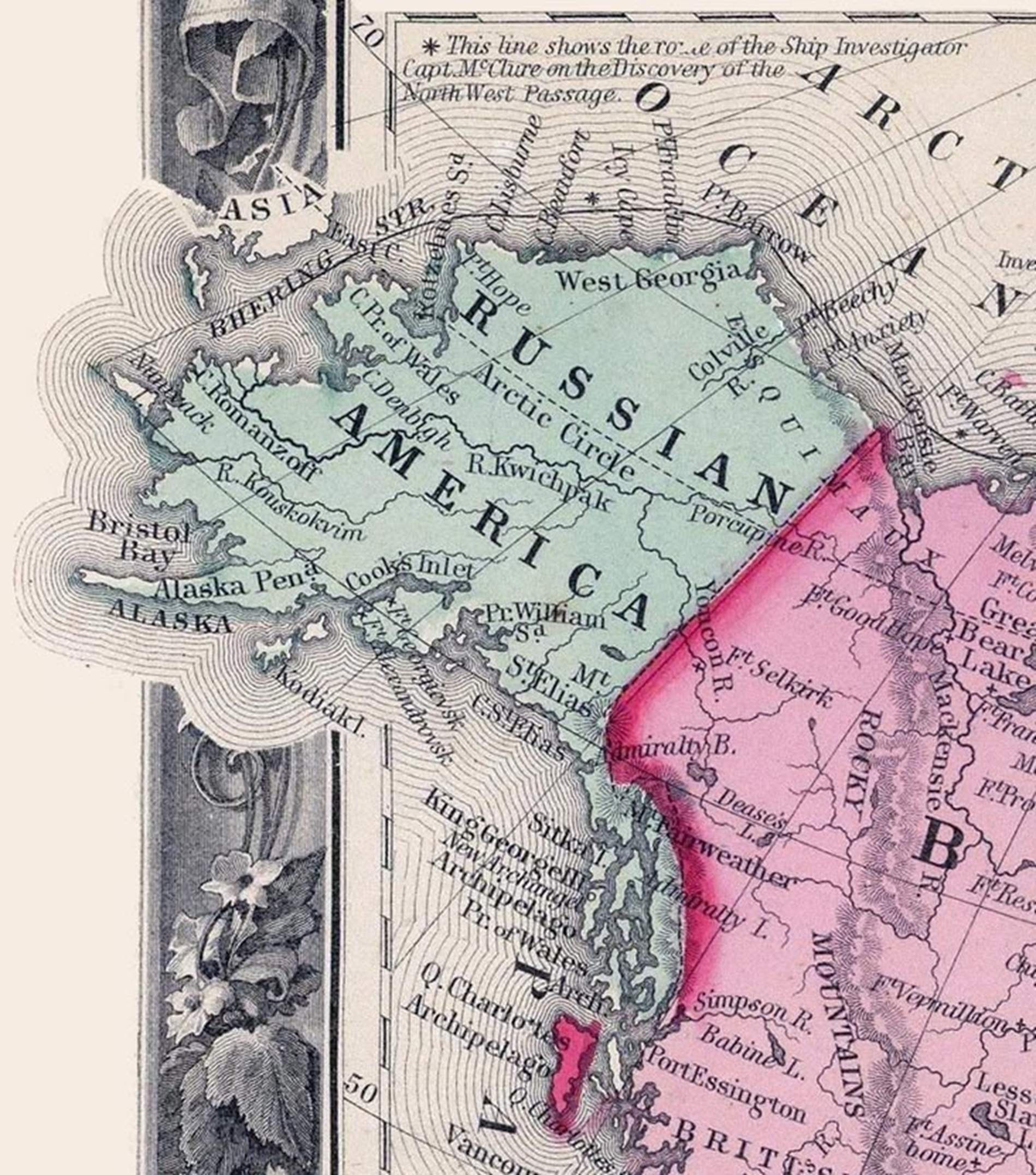 Mapa de la Rusia americana (1860). Fuente Wikimedia Commons