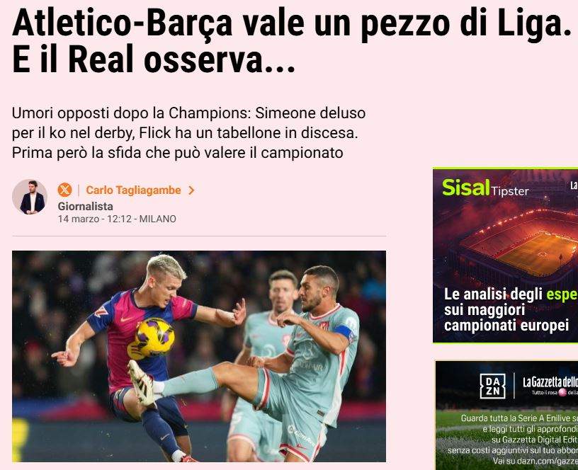 La Gazzetta dello Sport Barça Atlético de Madrid 17 03 2025