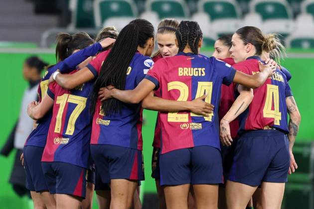 Barça femenino celebración gol Wolfsburgo / Foto: EFE