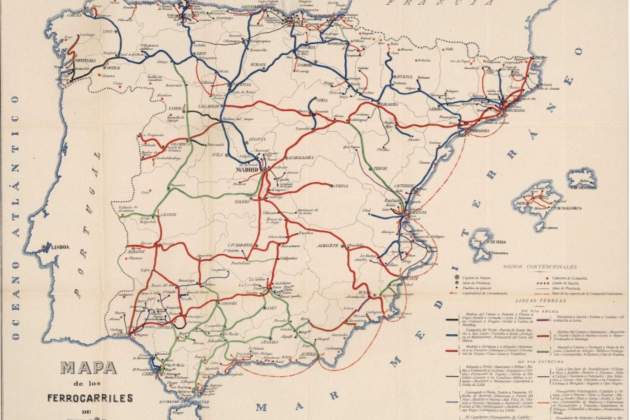 Mapa de la xarxa ferroviaria de l'estat espanyol (1960). Font Biblioteca Digital Hispànica (1)