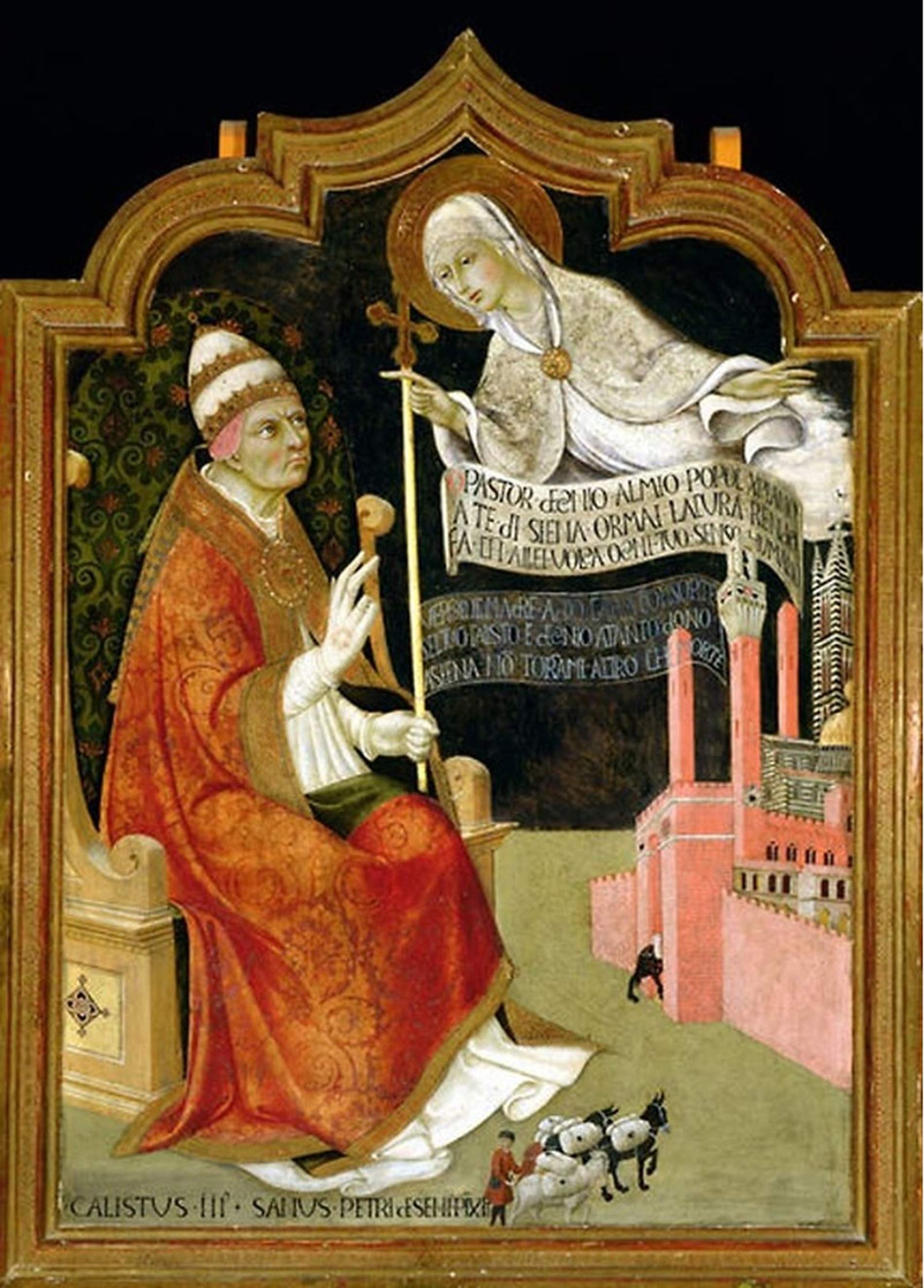 Representació de Calixt III, oncle i protector de Roderic, i la Mare de Deu del Bon Consell. Font Pinacoteca Nacional de Siena Representació de Calixt III, oncle i protector de Roderic, i la Mare de Deu del Bon Consell. Font Pinacoteca Nacional de Siena