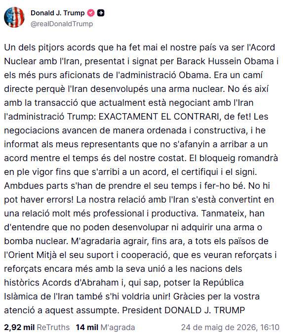 Publicación traducida de Trump a Truth Social Publicación traducida de Trump a Truth Social