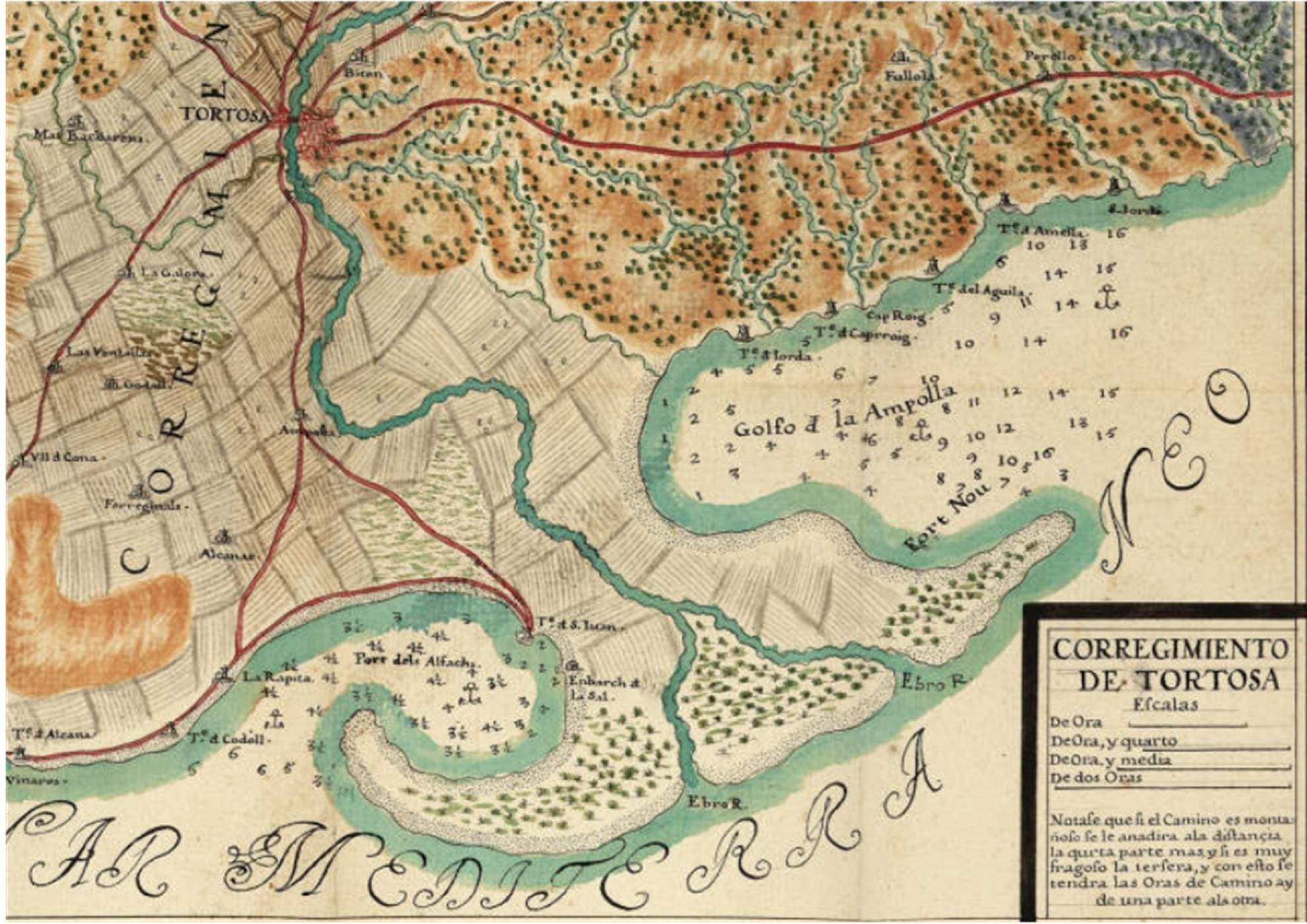 Mapa del delta de l'Ebre (1716). Font Cartoteca de Catalunya Mapa del delta de l'Ebre (1716). Font Cartoteca de Catalunya